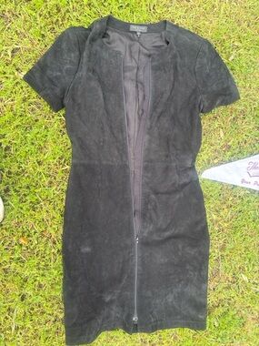 Black %100 Suede Rag + Bone Short Sleeve full Zip Front Dress